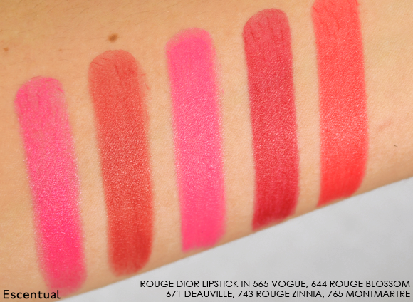 Rouge Dior Lipstick 565 644 671 743 765 Swatched
