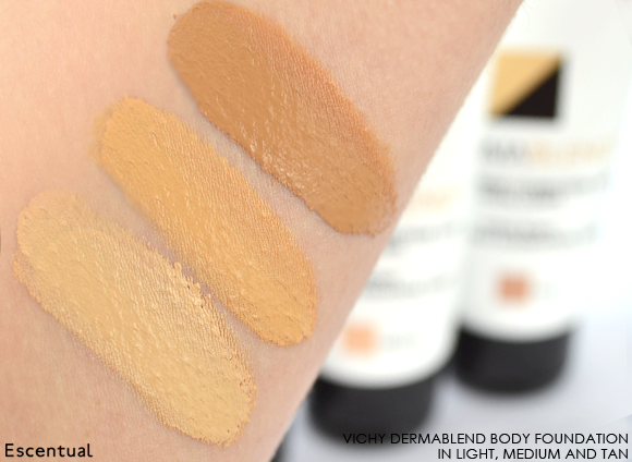 Vichy Dermablend Body Foundation In Light Medium and Tan Swatched