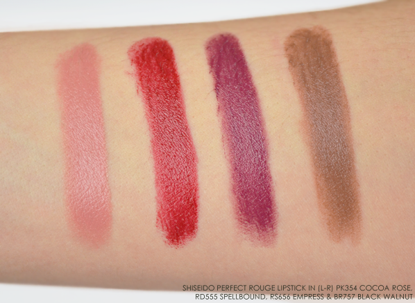 Shiseido Perfect Rouge Lipstick Swatches