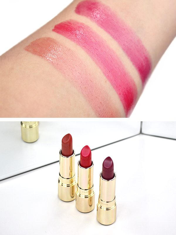 Clarins Joli Rouge Brilliant in 31 Tender Nude - 32 Pink Cranberry - 33 Soft Plum