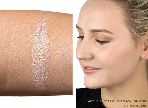 MAKE UP FOR EVER Pro Light Fusion - Undetectable Luminizer Swatched On Skin and Arm in 01 Golden Pink