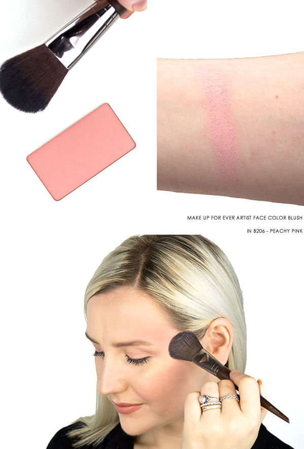 MAKE UP FOR EVER Artist Face Color Blush in 206 Peachy Pink Swatch On Arm, Skin & Product Shot