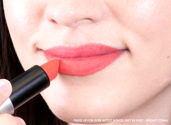 Emma-Wears-MAKE-UP-FOR-EVER-Artist-Rouge-Mat-M302-Bright-Coral
